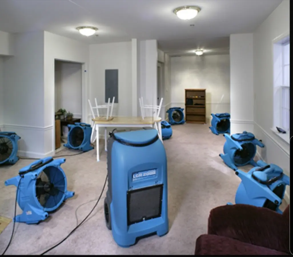 Air movers and dehumidifier setup for Water Damage Restoration in Highland Springs